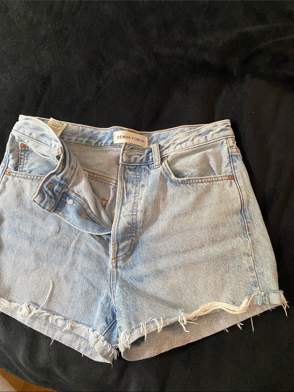 Aritzia Light Wash Frayed Hem Denim Shorts